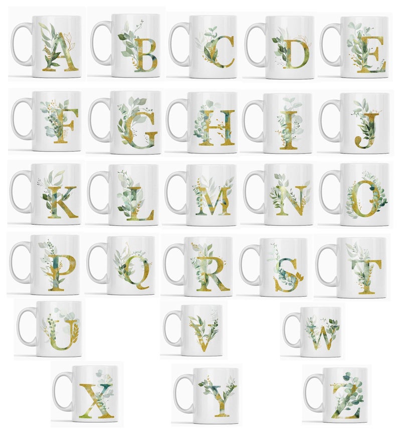 Moon9xx Alpha/J Graphic Letter J Coffee Mug - Alphabet Letter Monogram J - Gold Shimmer Any Letter Floral Alphabet Tea Coffee Hot Chocolate Cup For Her Birthday Christmas Mothers Day Coffee Mug 11oz - Image 2